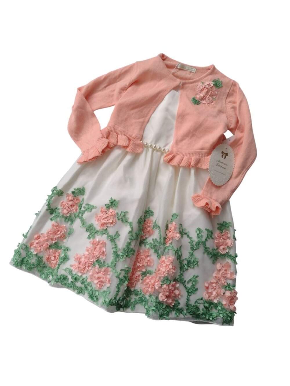 American Princess 2 Piece Dress 4 NEW 3-D Floral Pretty Flower Girl Church Dress - Picture 11 of 11